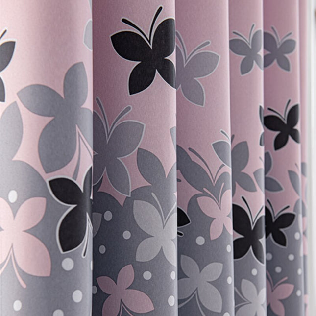Vorhang Rosa Grau mit Schmetterling-Muster