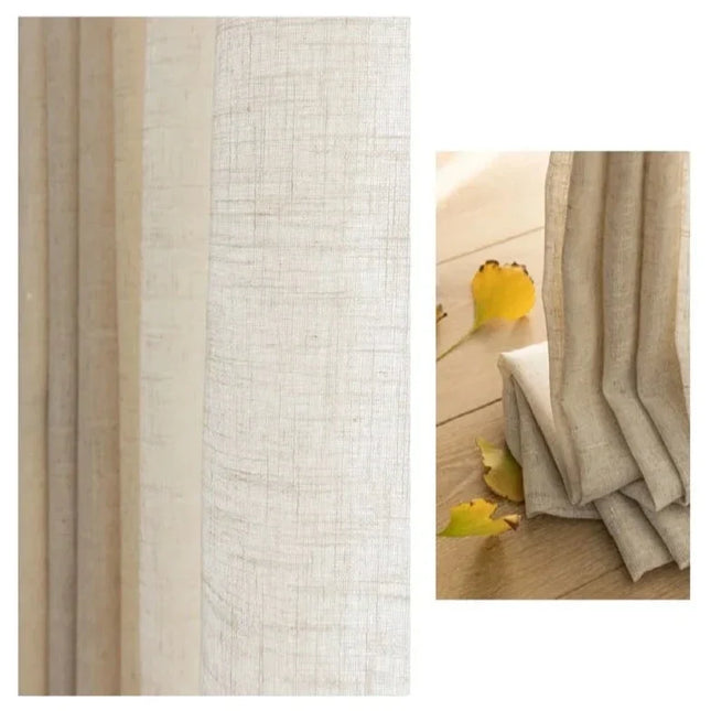 Beige Voile-Gardine in Leinenoptik