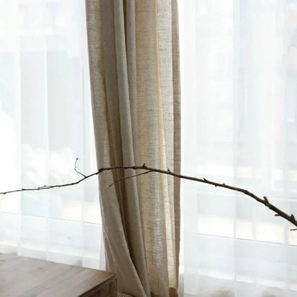 Beige Voile-Gardine in Leinenoptik