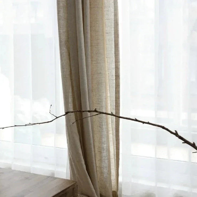 Beige Voile-Gardine in Leinenoptik