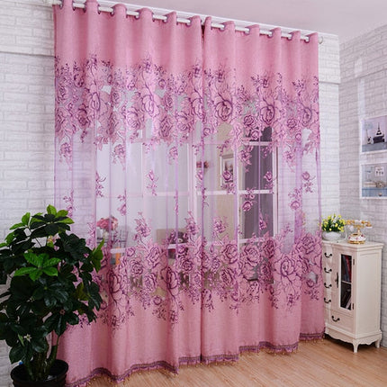 Halbtransparente Gardine mit floralem Rosenmuster