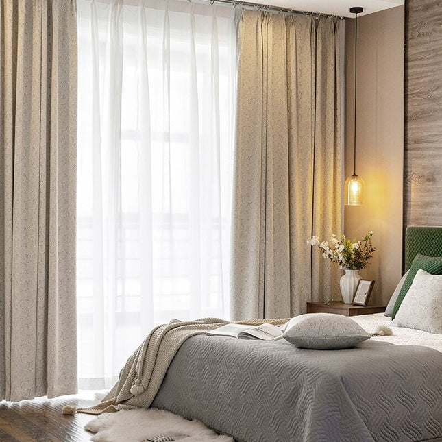 Cremeweißer Jacquard Verdunkelungsvorhang mit Spitze