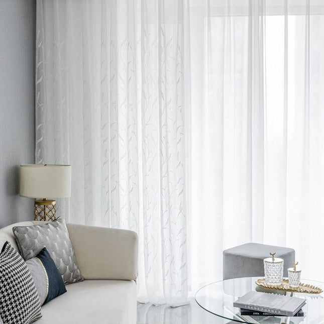 Voile Vorhang in Leinenoptik mit Stickerei