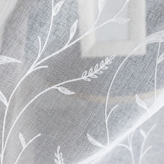 Voile Vorhang in Leinenoptik mit Stickerei