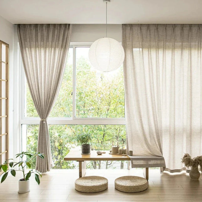 Beige Voile-Gardine mit Bordüre
