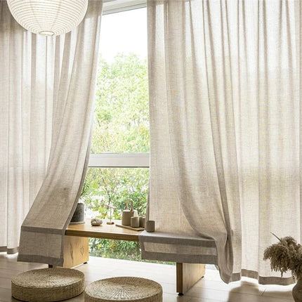 Beige Voile-Gardine mit Bordüre